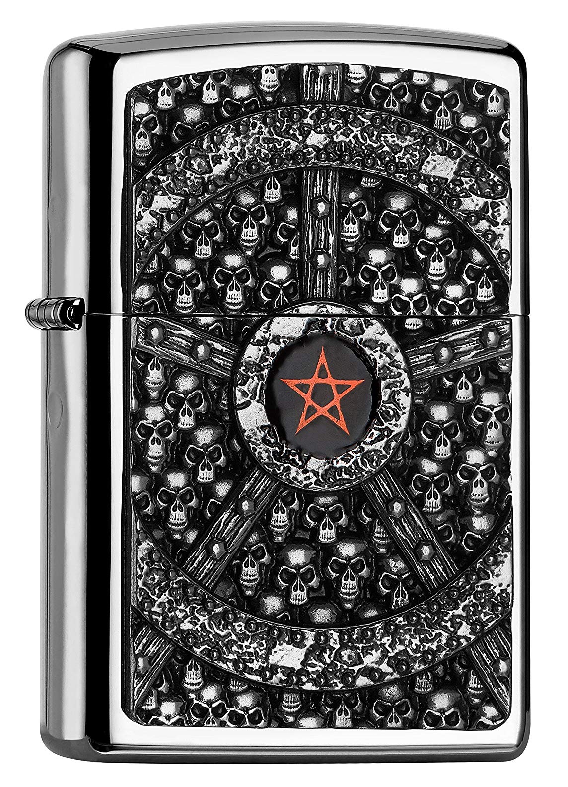Front shot of Zippo Bejeweled Beetle Design High Polish Brass Windproof Lighter standing at a 3/4 angle.