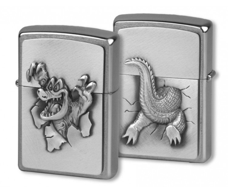 Front shot of Zippo Bejeweled Beetle Design High Polish Brass Windproof Lighter standing at a 3/4 angle.
