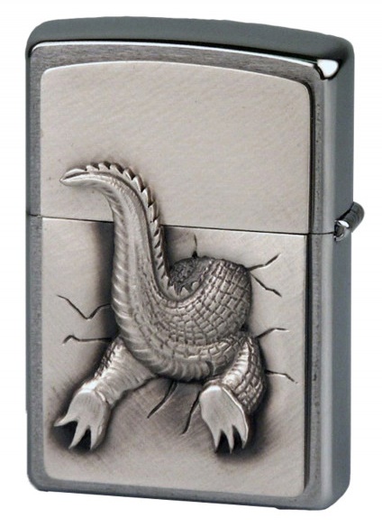 Front shot of Zippo Bejeweled Beetle Design High Polish Brass Windproof Lighter standing at a 3/4 angle.