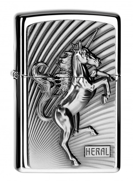 Front shot of Zippo Bejeweled Beetle Design High Polish Brass Windproof Lighter standing at a 3/4 angle.