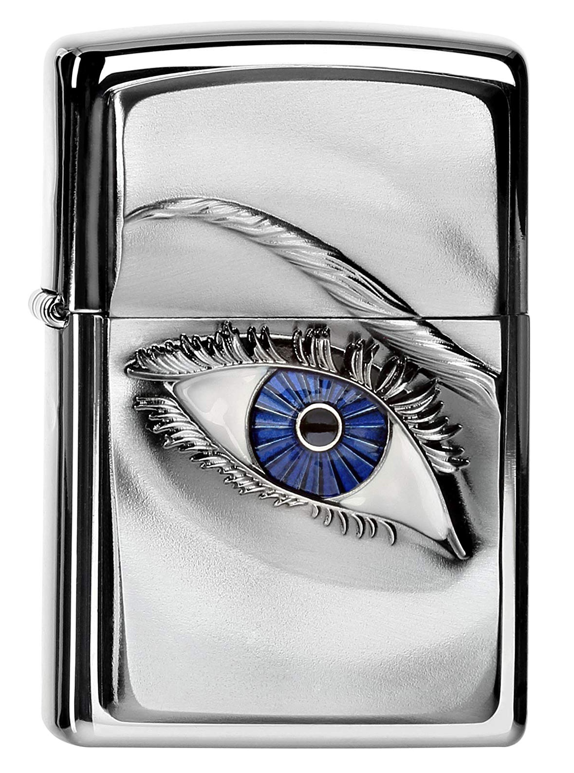 Front shot of Zippo Bejeweled Beetle Design High Polish Brass Windproof Lighter standing at a 3/4 angle.