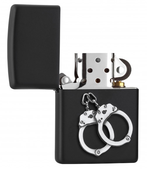 Front shot of Zippo Bejeweled Beetle Design High Polish Brass Windproof Lighter standing at a 3/4 angle.
