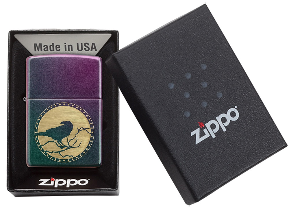 Front shot of Zippo Bejeweled Beetle Design High Polish Brass Windproof Lighter standing at a 3/4 angle.