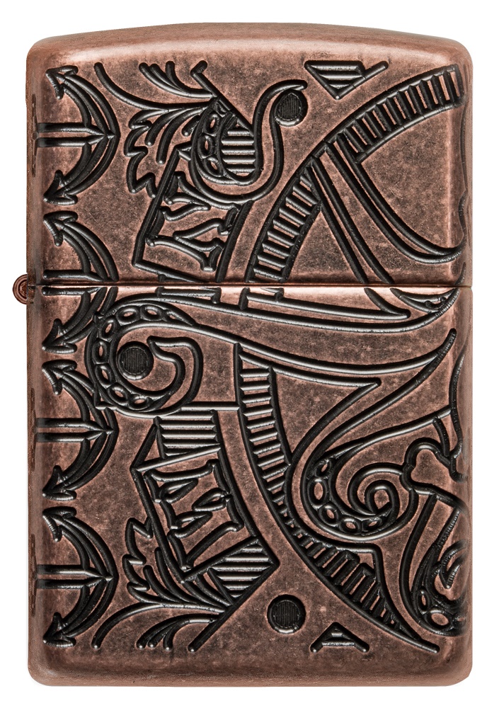 Front shot of Zippo Bejeweled Beetle Design High Polish Brass Windproof Lighter standing at a 3/4 angle.