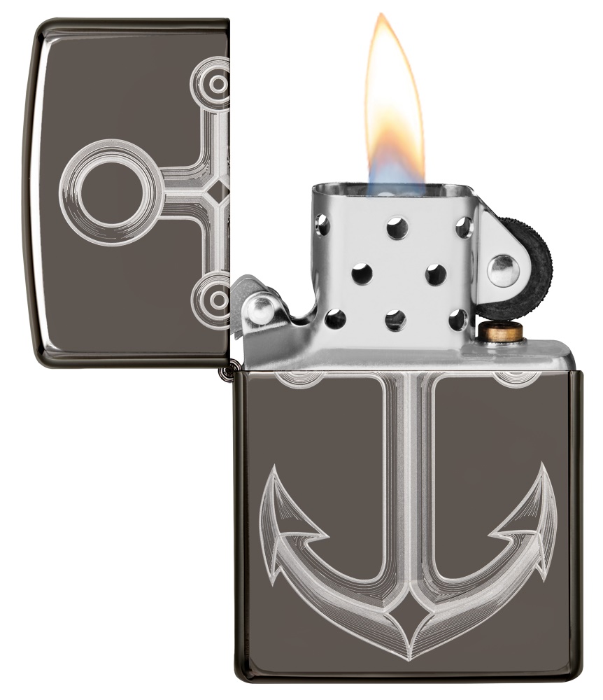 Front shot of Zippo Bejeweled Beetle Design High Polish Brass Windproof Lighter standing at a 3/4 angle.