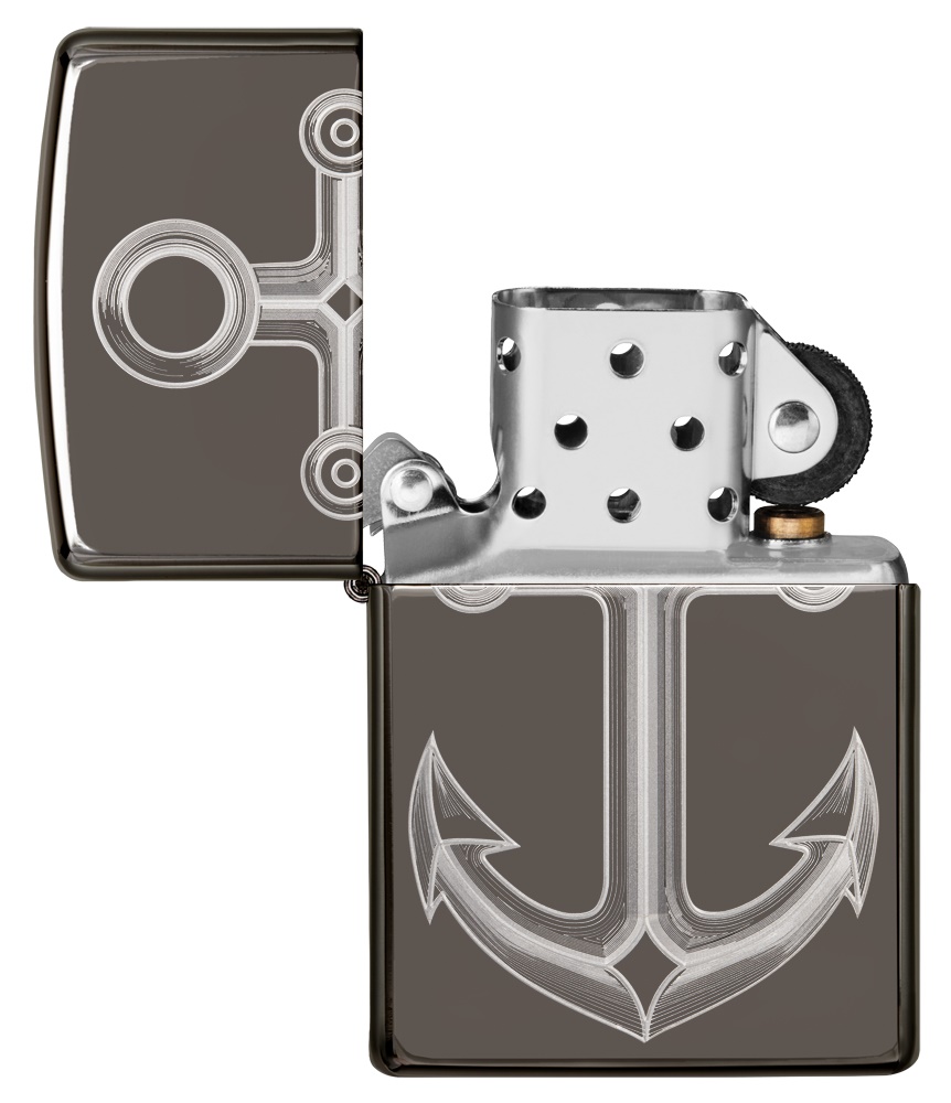Front shot of Zippo Bejeweled Beetle Design High Polish Brass Windproof Lighter standing at a 3/4 angle.