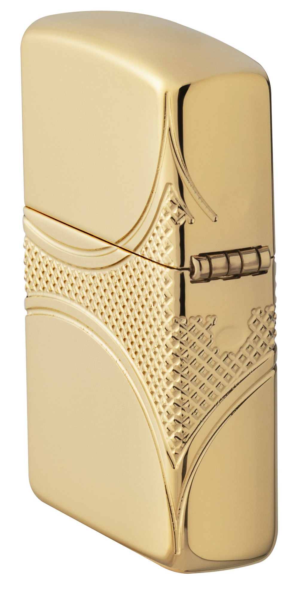 Front shot of Zippo Bejeweled Beetle Design High Polish Brass Windproof Lighter standing at a 3/4 angle.