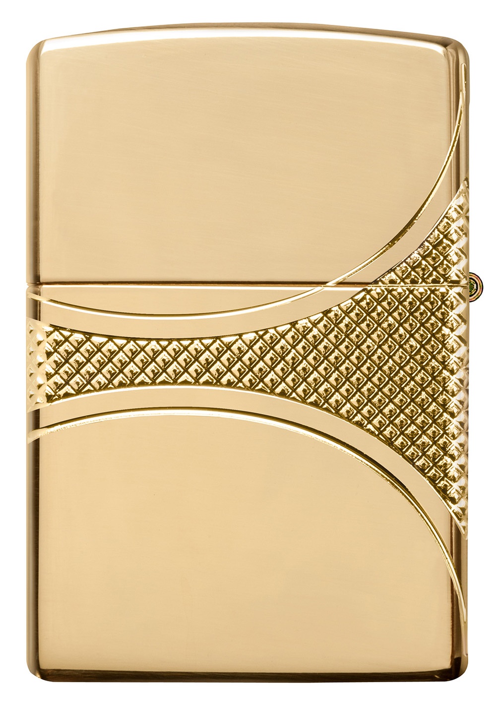 Front shot of Zippo Bejeweled Beetle Design High Polish Brass Windproof Lighter standing at a 3/4 angle.