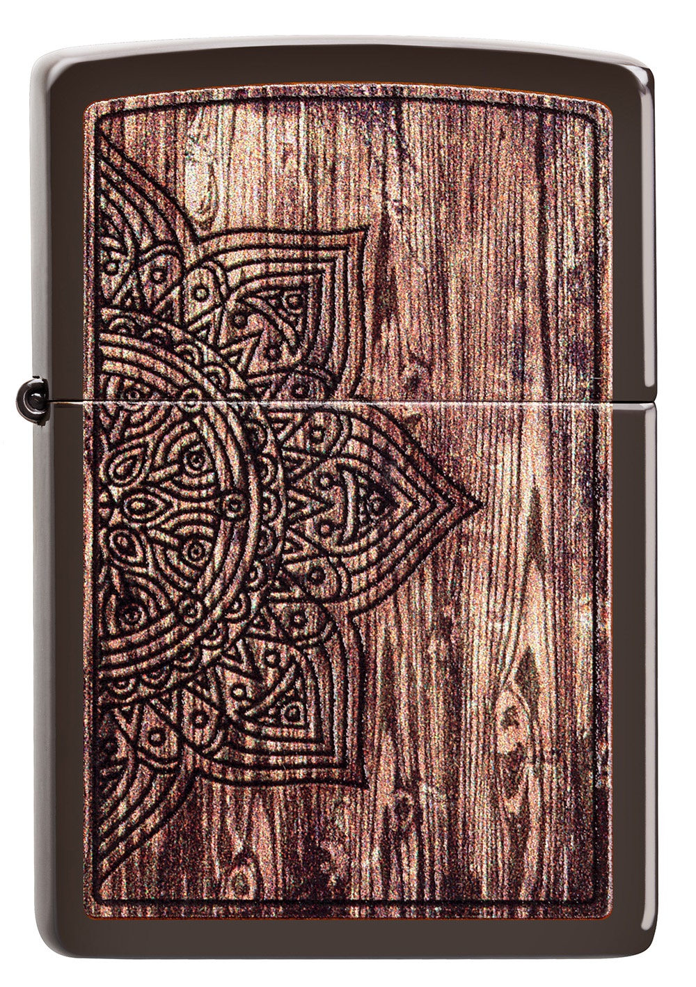 Front shot of Zippo Bejeweled Beetle Design High Polish Brass Windproof Lighter standing at a 3/4 angle.