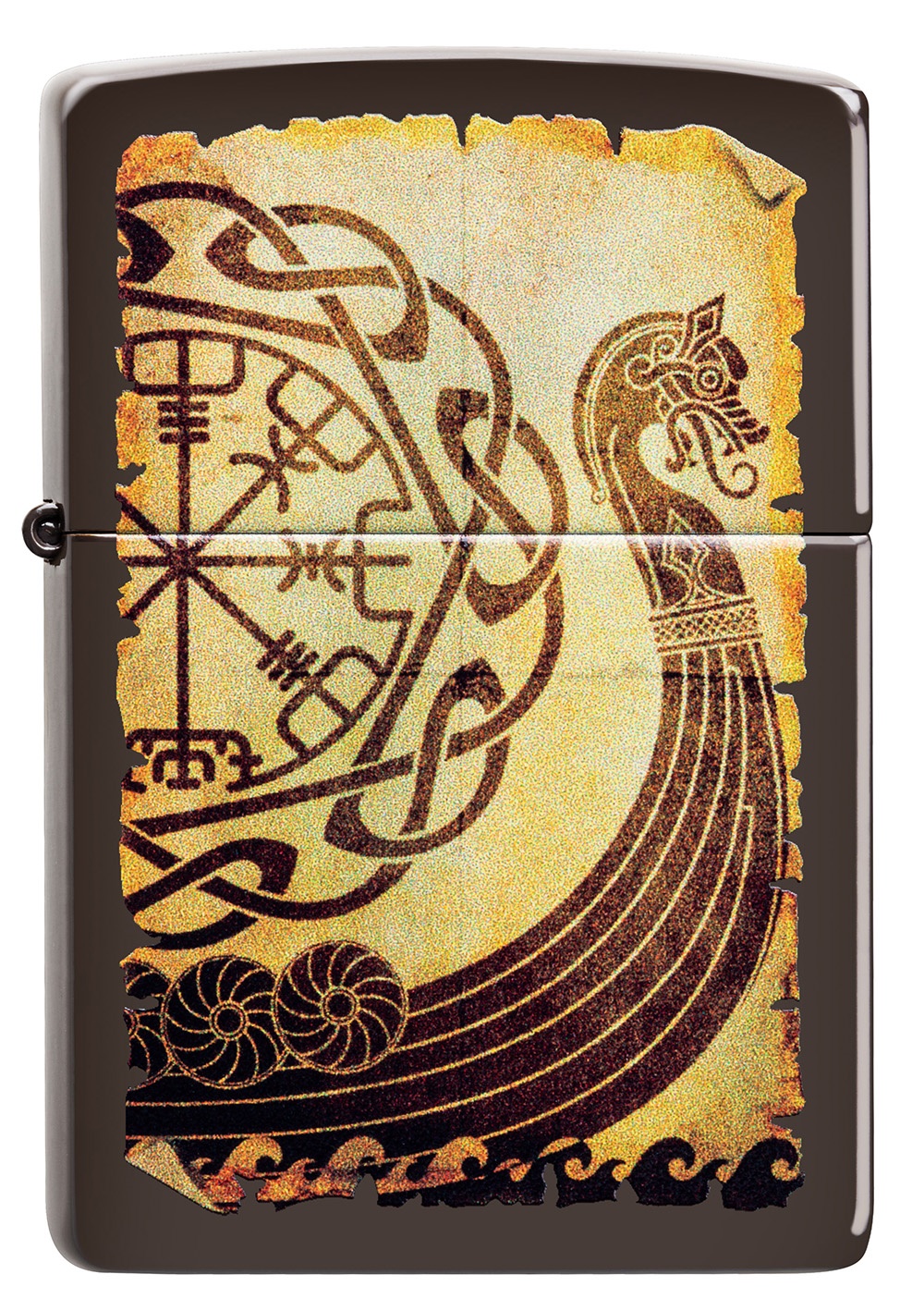 Front shot of Zippo Bejeweled Beetle Design High Polish Brass Windproof Lighter standing at a 3/4 angle.