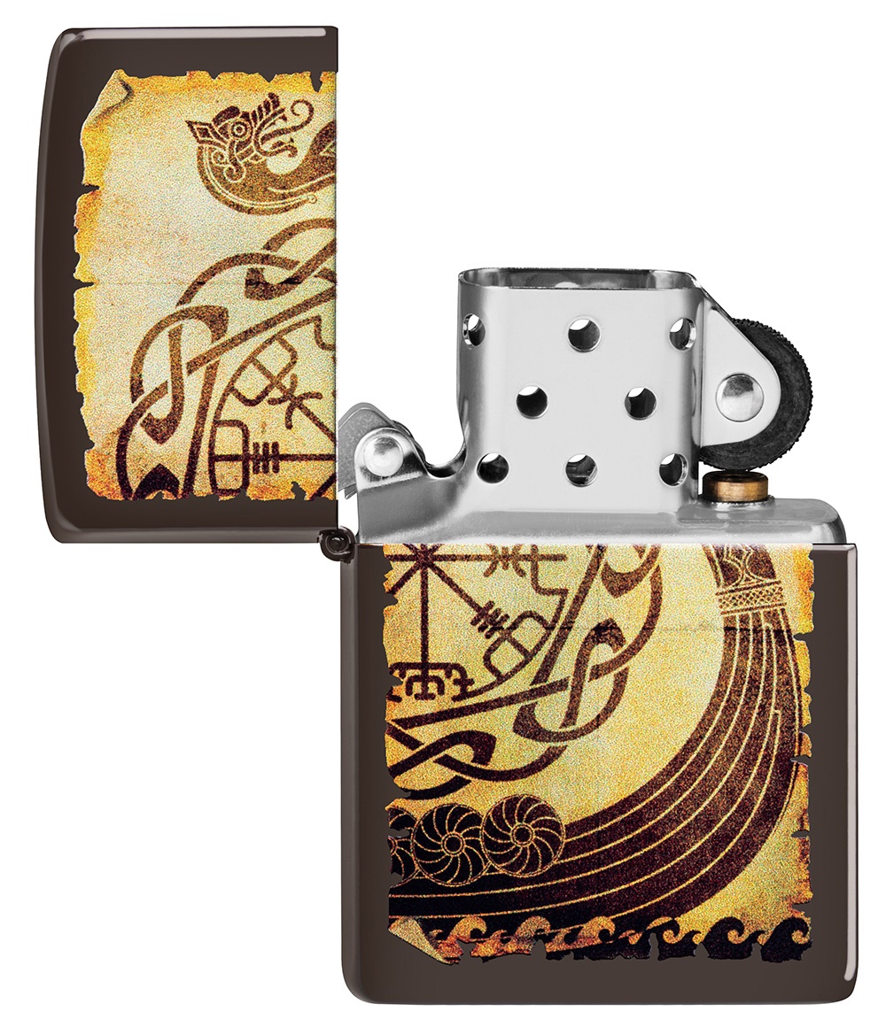 Front shot of Zippo Bejeweled Beetle Design High Polish Brass Windproof Lighter standing at a 3/4 angle.
