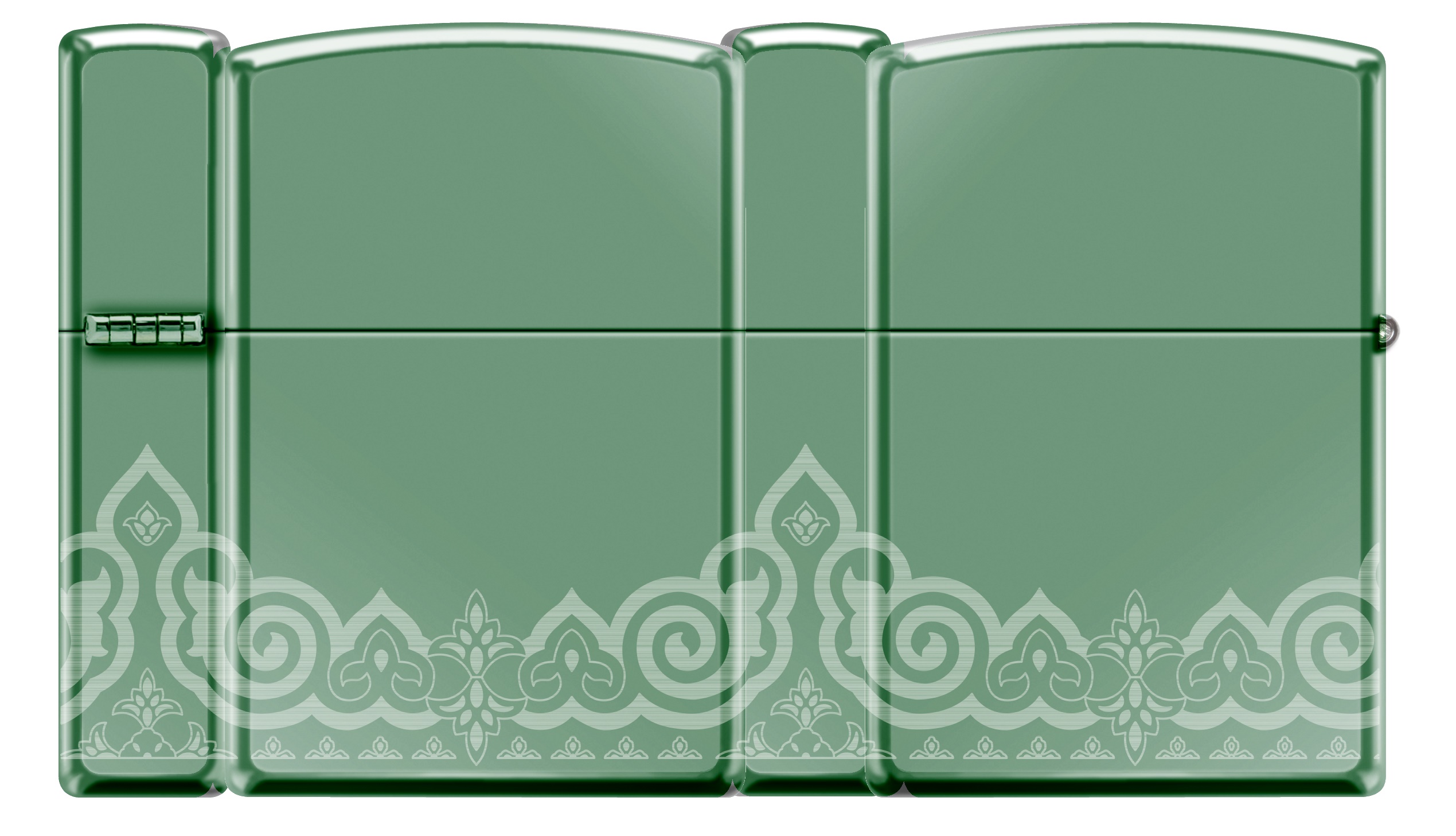 Front shot of Zippo Bejeweled Beetle Design High Polish Brass Windproof Lighter standing at a 3/4 angle.