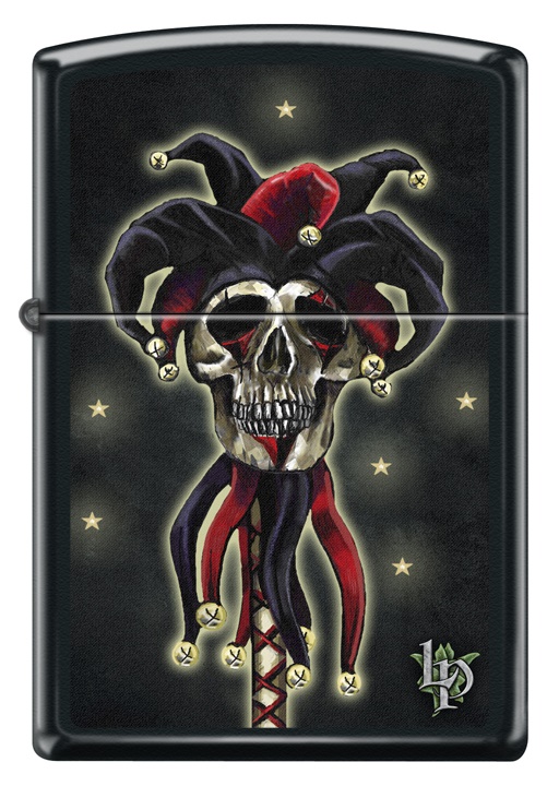 Front shot of Zippo Bejeweled Beetle Design High Polish Brass Windproof Lighter standing at a 3/4 angle.