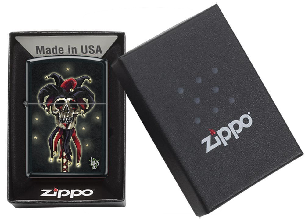 Front shot of Zippo Bejeweled Beetle Design High Polish Brass Windproof Lighter standing at a 3/4 angle.