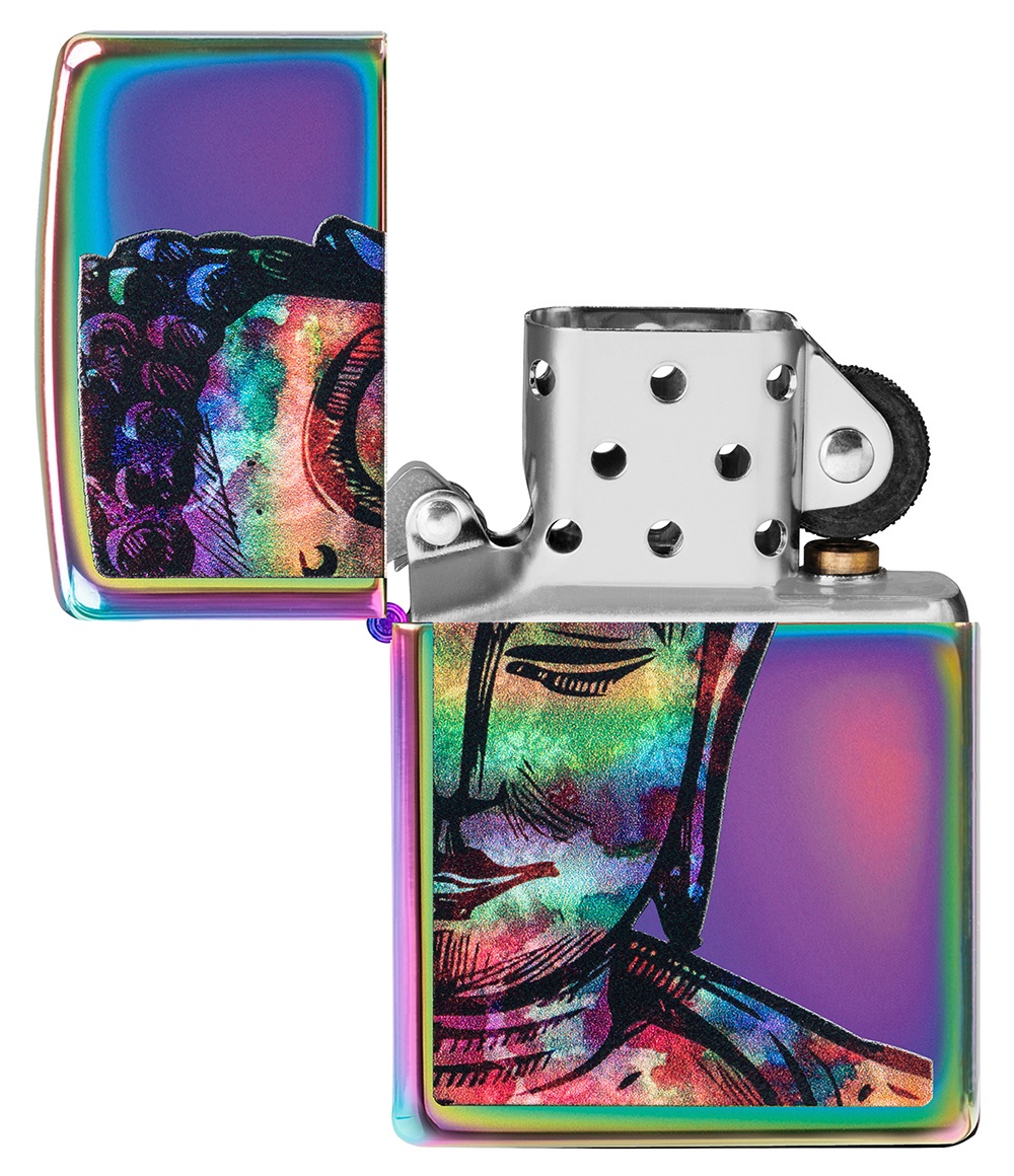 Front shot of Zippo Bejeweled Beetle Design High Polish Brass Windproof Lighter standing at a 3/4 angle.