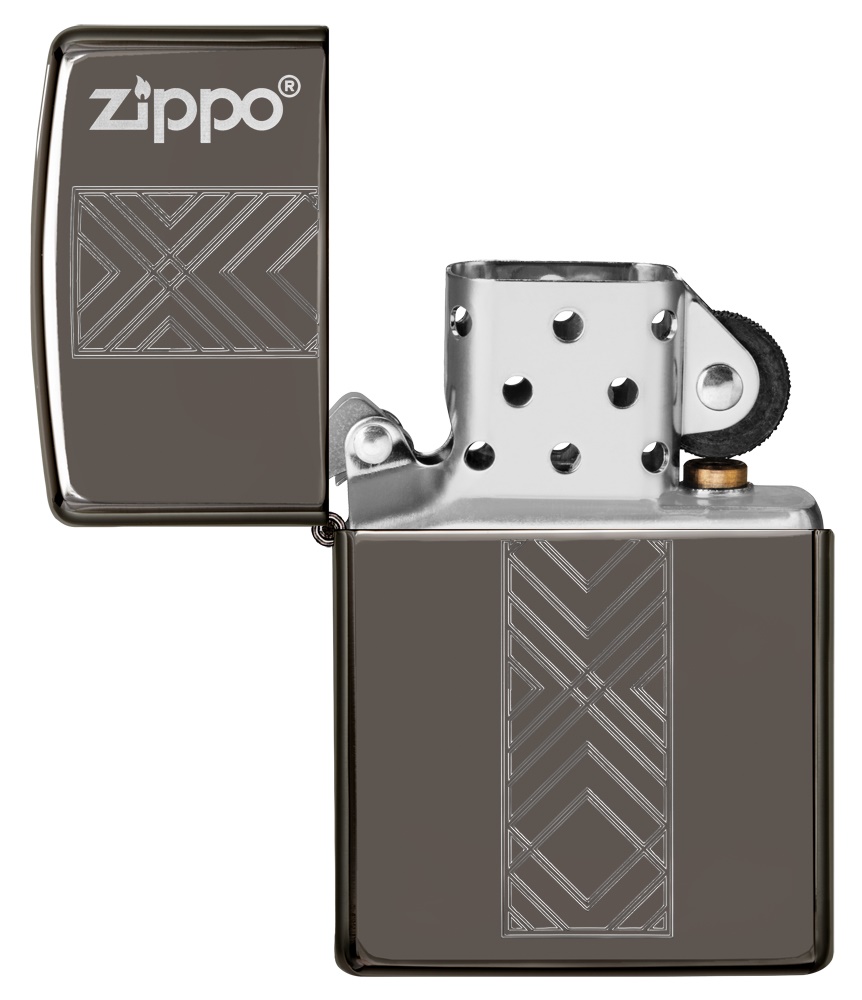 Front shot of Zippo Bejeweled Beetle Design High Polish Brass Windproof Lighter standing at a 3/4 angle.
