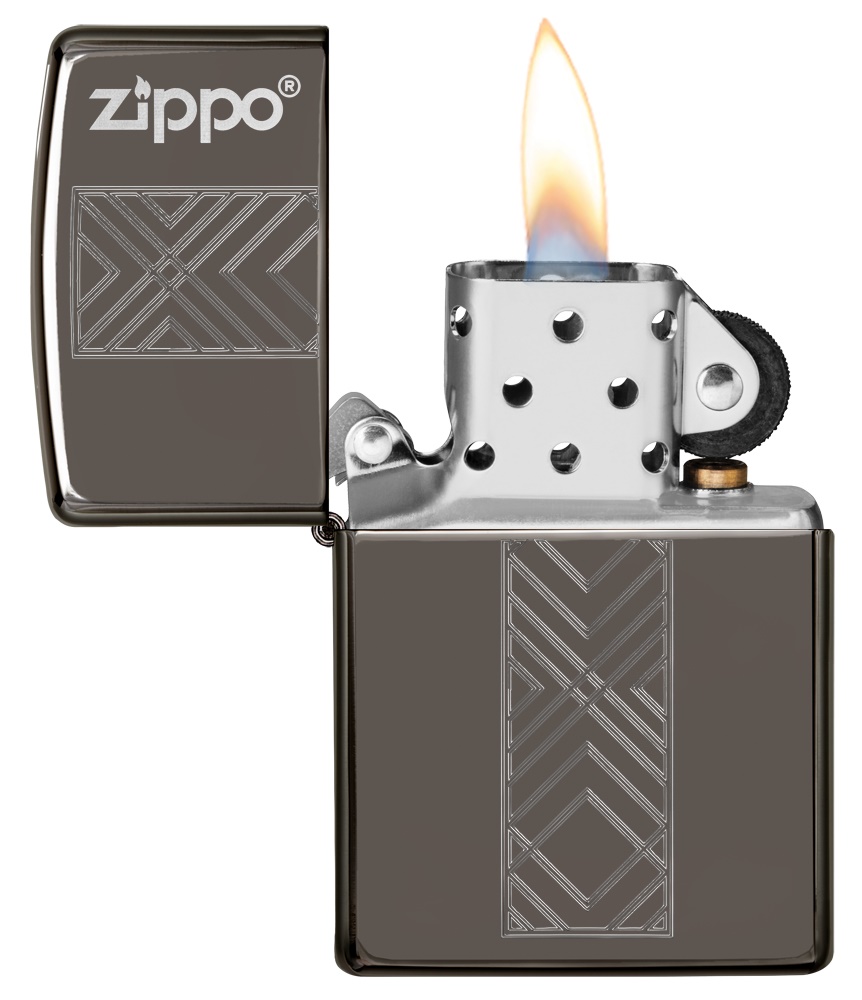Front shot of Zippo Bejeweled Beetle Design High Polish Brass Windproof Lighter standing at a 3/4 angle.