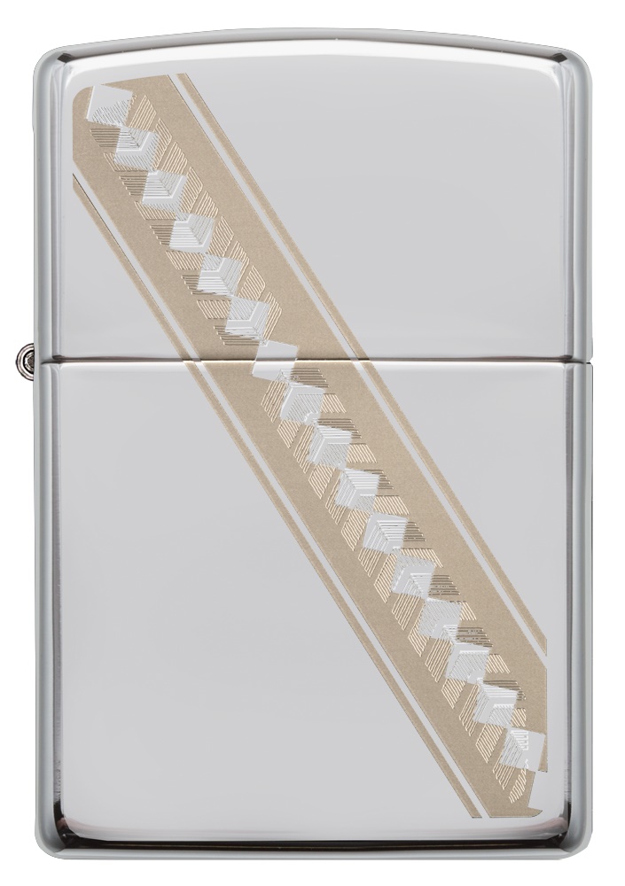 Front shot of Zippo Bejeweled Beetle Design High Polish Brass Windproof Lighter standing at a 3/4 angle.