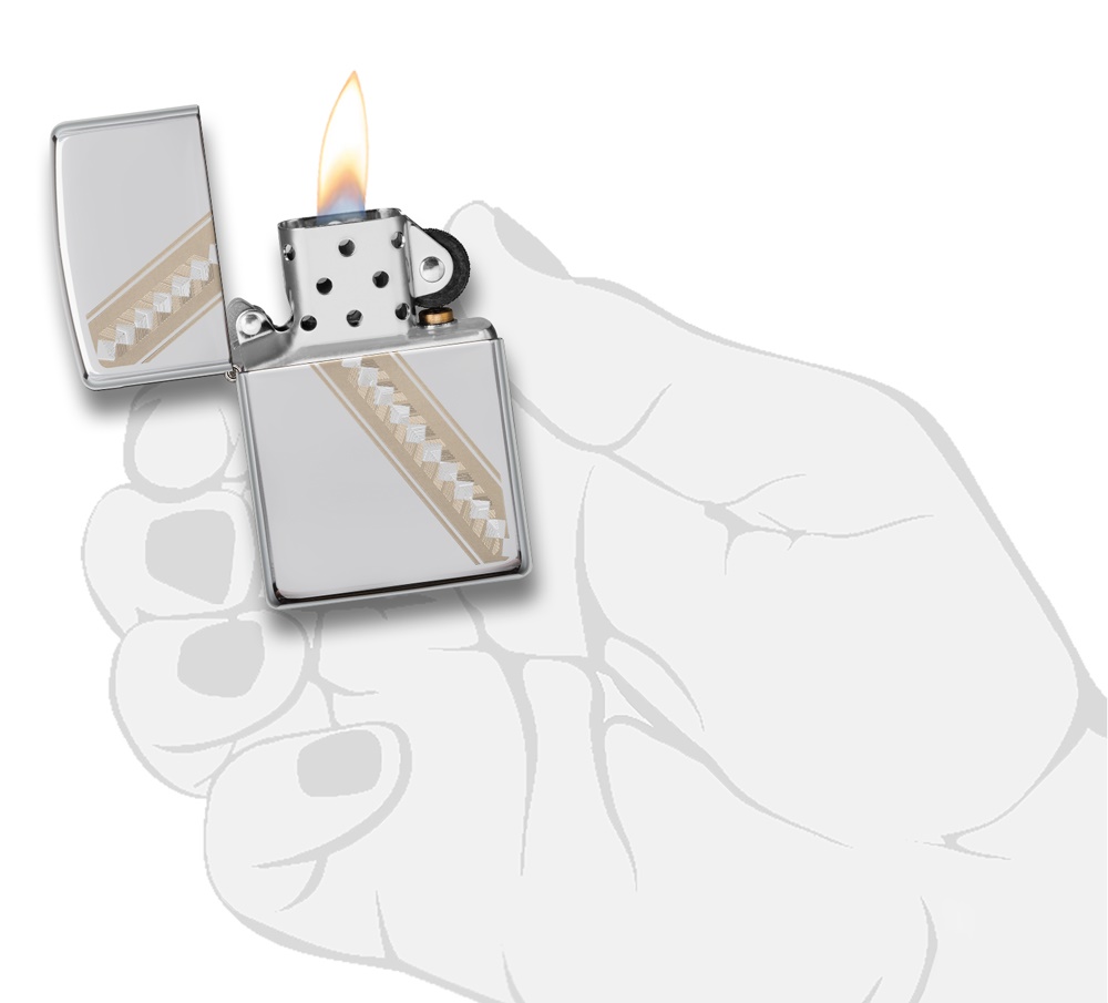 Front shot of Zippo Bejeweled Beetle Design High Polish Brass Windproof Lighter standing at a 3/4 angle.