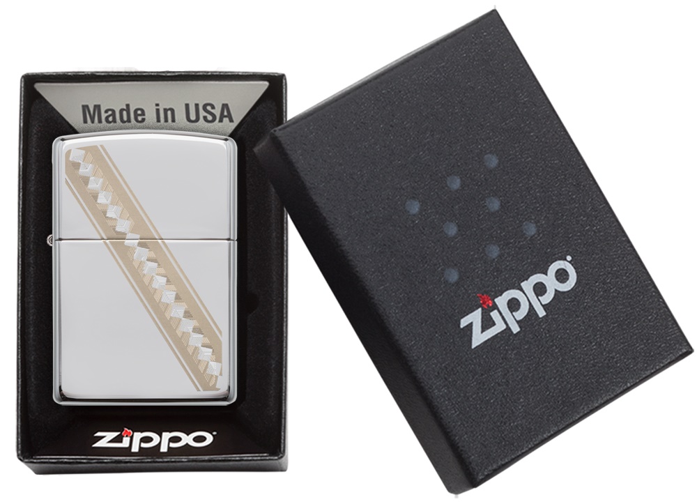 Front shot of Zippo Bejeweled Beetle Design High Polish Brass Windproof Lighter standing at a 3/4 angle.