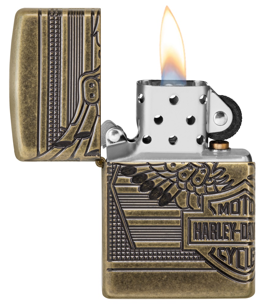 Front shot of Zippo Bejeweled Beetle Design High Polish Brass Windproof Lighter standing at a 3/4 angle.