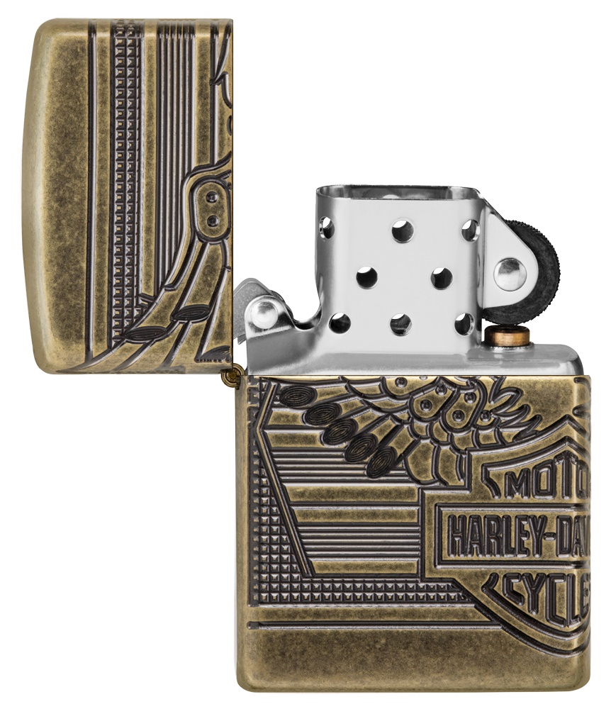 Front shot of Zippo Bejeweled Beetle Design High Polish Brass Windproof Lighter standing at a 3/4 angle.
