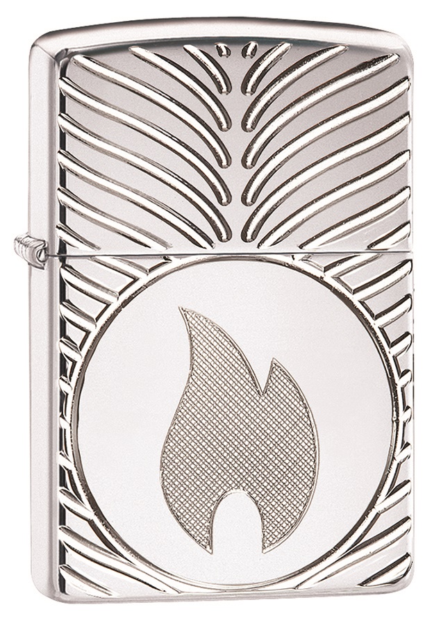 Front shot of Zippo Bejeweled Beetle Design High Polish Brass Windproof Lighter standing at a 3/4 angle.