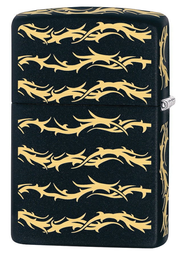 Front shot of Zippo Bejeweled Beetle Design High Polish Brass Windproof Lighter standing at a 3/4 angle.