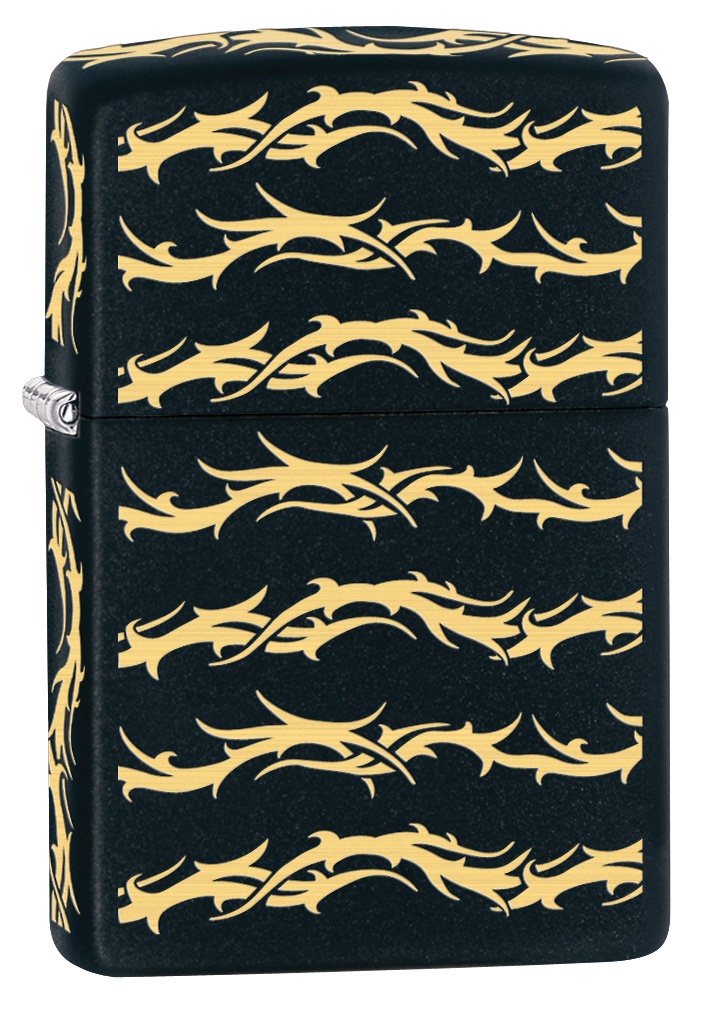 Front shot of Zippo Bejeweled Beetle Design High Polish Brass Windproof Lighter standing at a 3/4 angle.