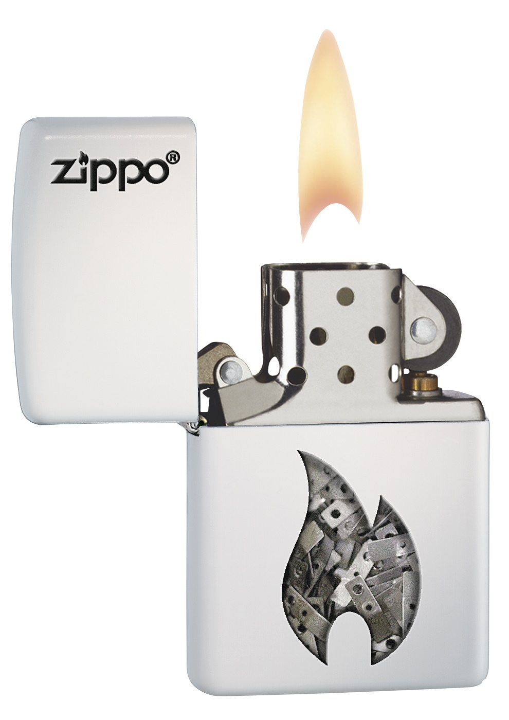 Front shot of Zippo Bejeweled Beetle Design High Polish Brass Windproof Lighter standing at a 3/4 angle.