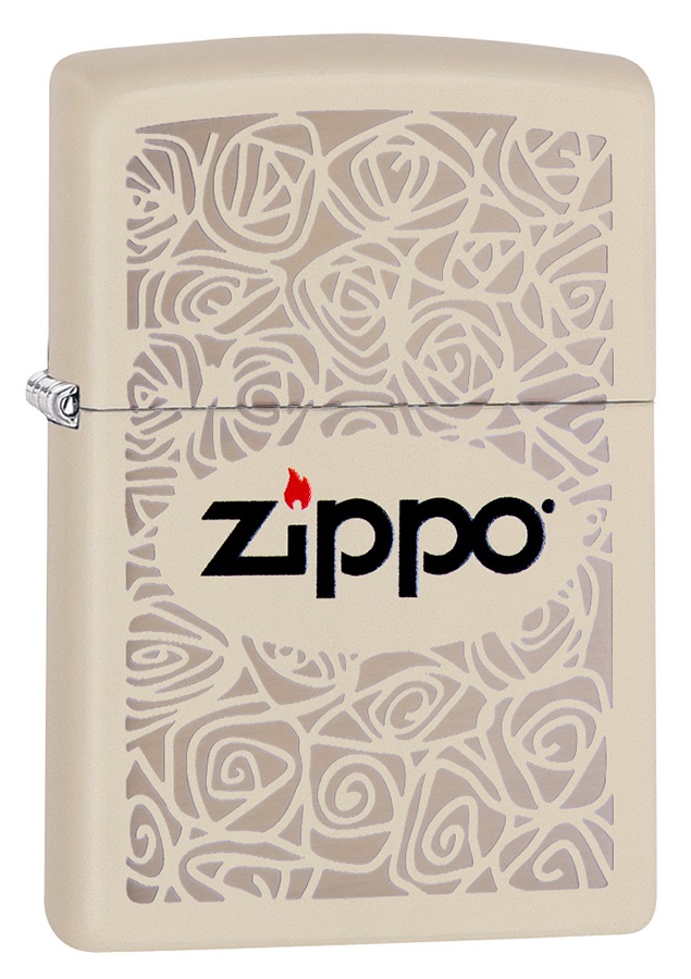 Front shot of Zippo Bejeweled Beetle Design High Polish Brass Windproof Lighter standing at a 3/4 angle.