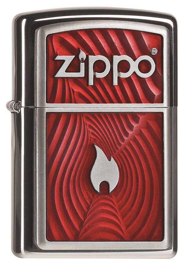 Front shot of Zippo Bejeweled Beetle Design High Polish Brass Windproof Lighter standing at a 3/4 angle.
