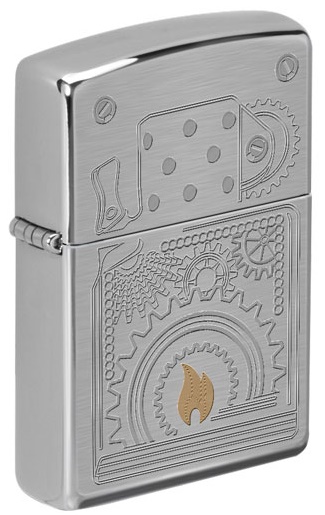 Front shot of Zippo Bejeweled Beetle Design High Polish Brass Windproof Lighter standing at a 3/4 angle.