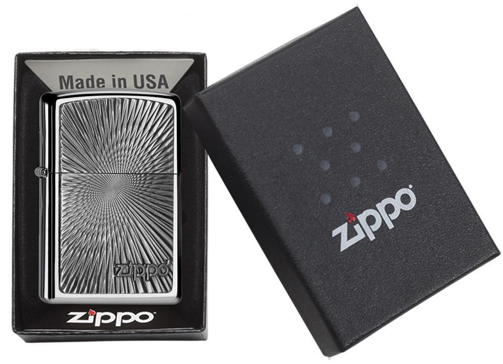 Front shot of Zippo Bejeweled Beetle Design High Polish Brass Windproof Lighter standing at a 3/4 angle.