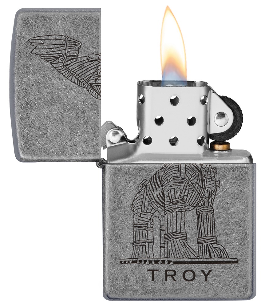 Front shot of Zippo Bejeweled Beetle Design High Polish Brass Windproof Lighter standing at a 3/4 angle.