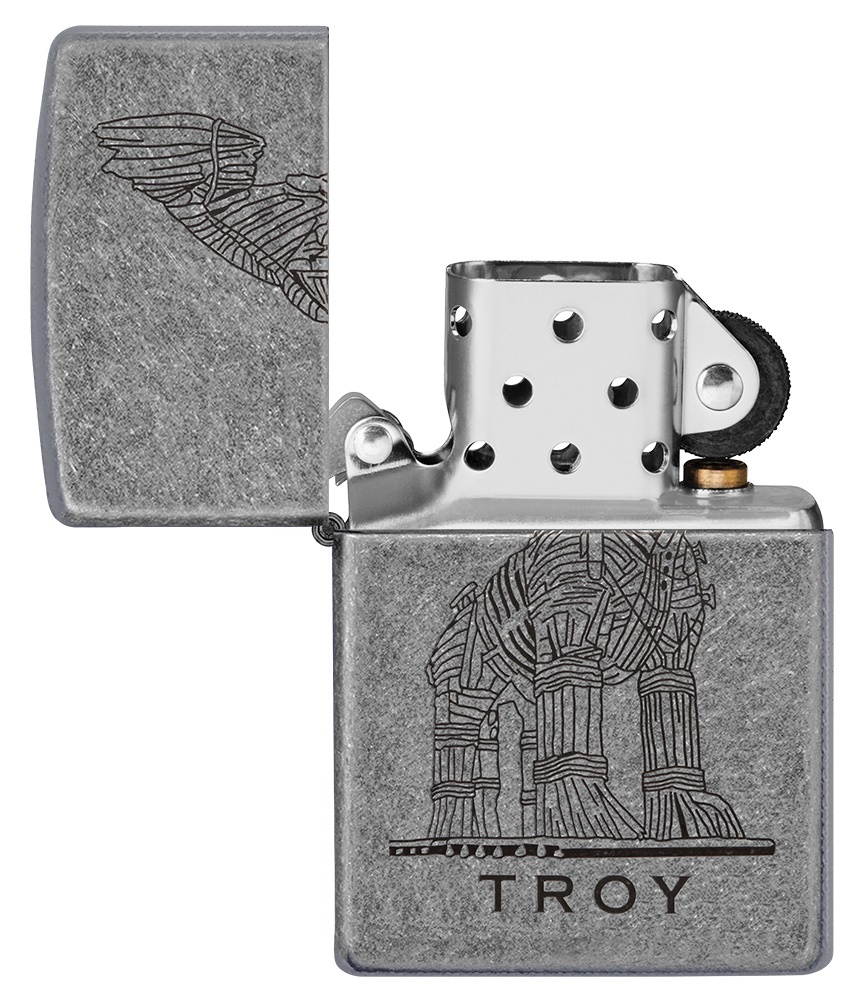 Front shot of Zippo Bejeweled Beetle Design High Polish Brass Windproof Lighter standing at a 3/4 angle.
