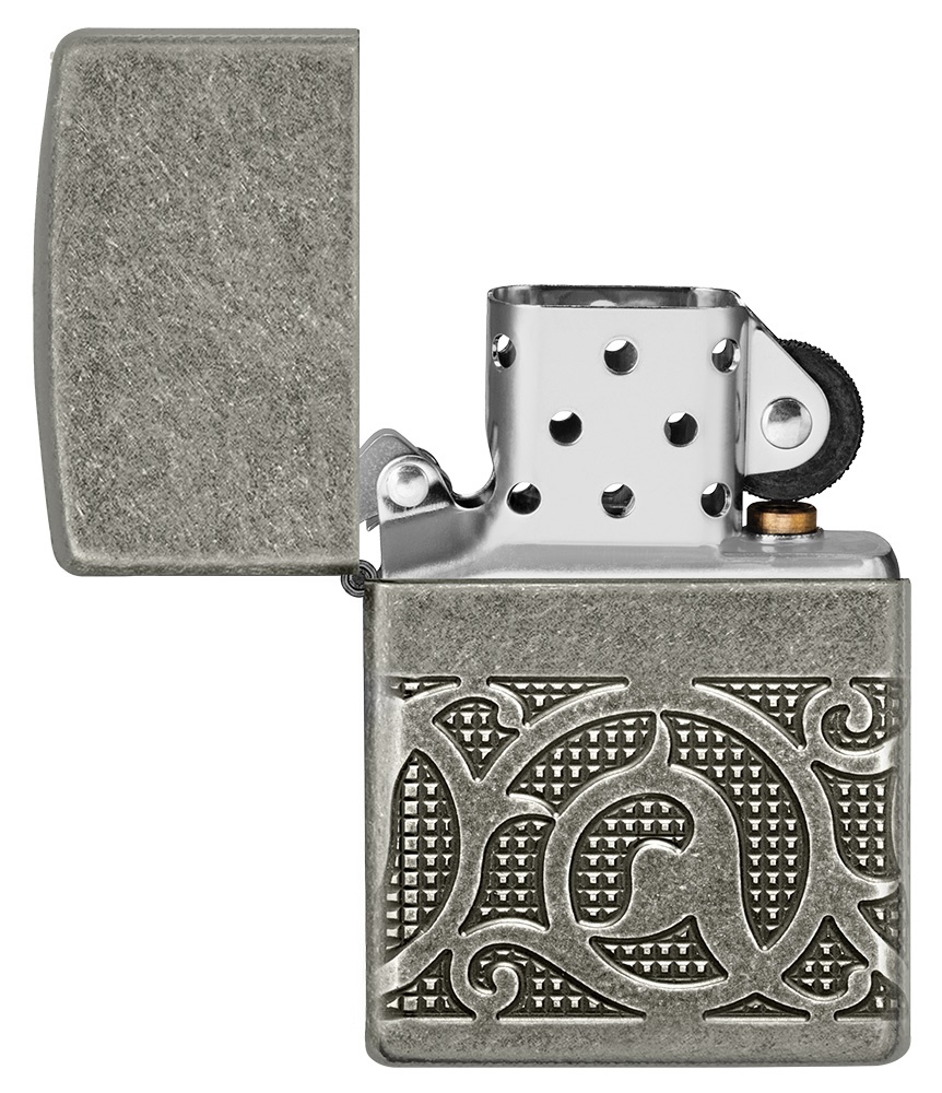 Front shot of Zippo Bejeweled Beetle Design High Polish Brass Windproof Lighter standing at a 3/4 angle.