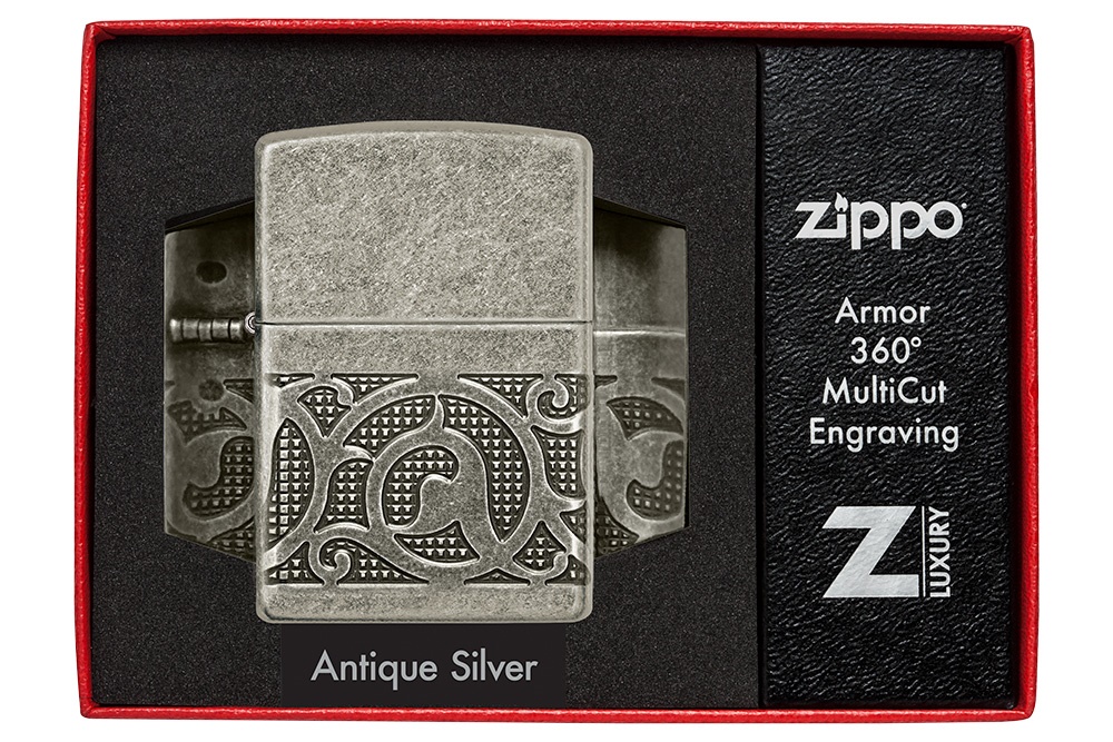 Front shot of Zippo Bejeweled Beetle Design High Polish Brass Windproof Lighter standing at a 3/4 angle.