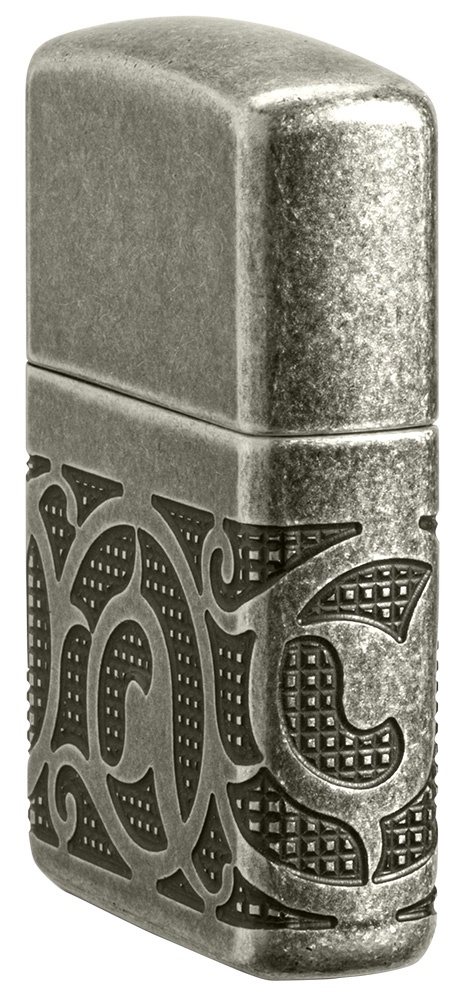 Front shot of Zippo Bejeweled Beetle Design High Polish Brass Windproof Lighter standing at a 3/4 angle.