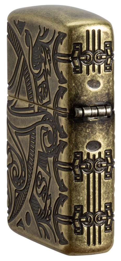 Front shot of Zippo Bejeweled Beetle Design High Polish Brass Windproof Lighter standing at a 3/4 angle.