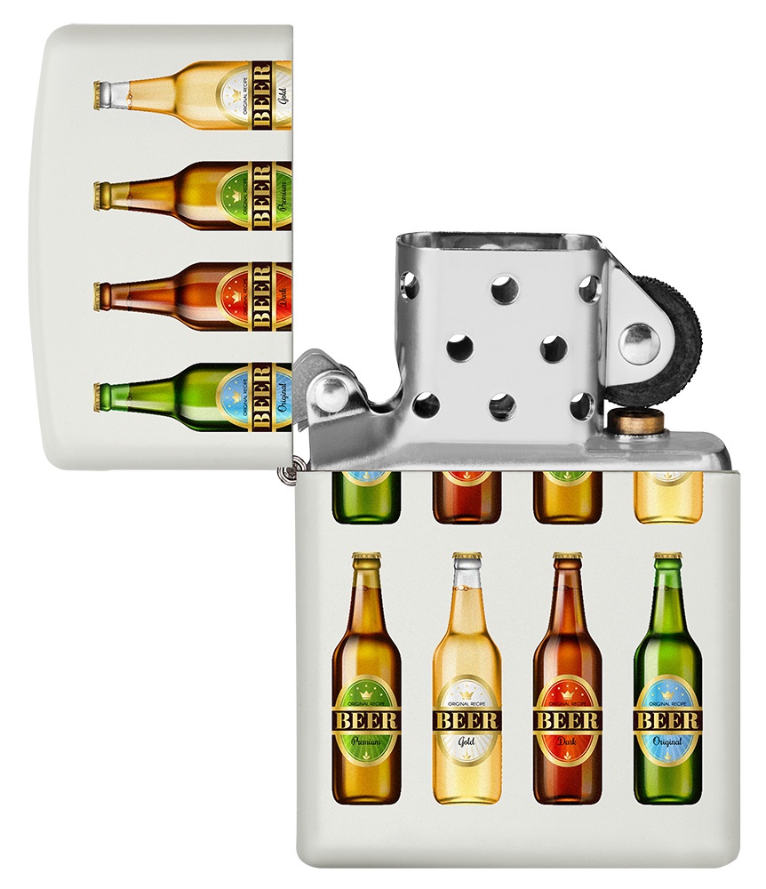Front shot of Zippo Bejeweled Beetle Design High Polish Brass Windproof Lighter standing at a 3/4 angle.