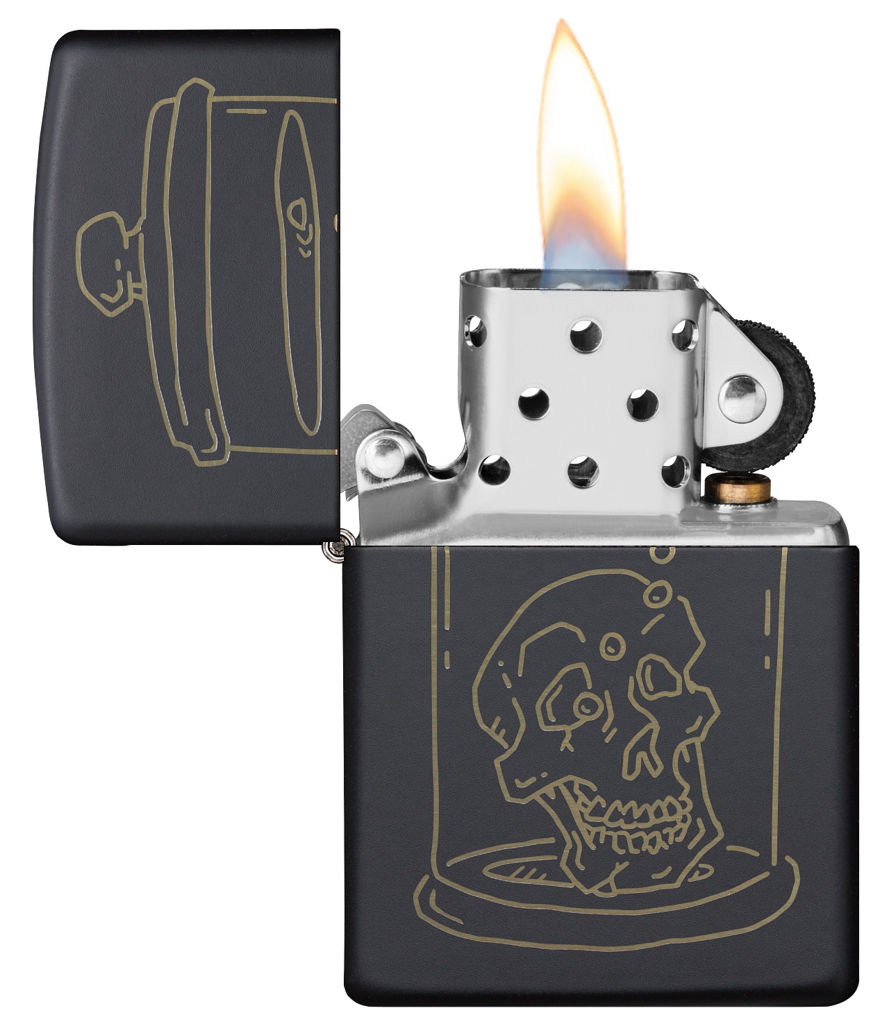 Front shot of Zippo Bejeweled Beetle Design High Polish Brass Windproof Lighter standing at a 3/4 angle.