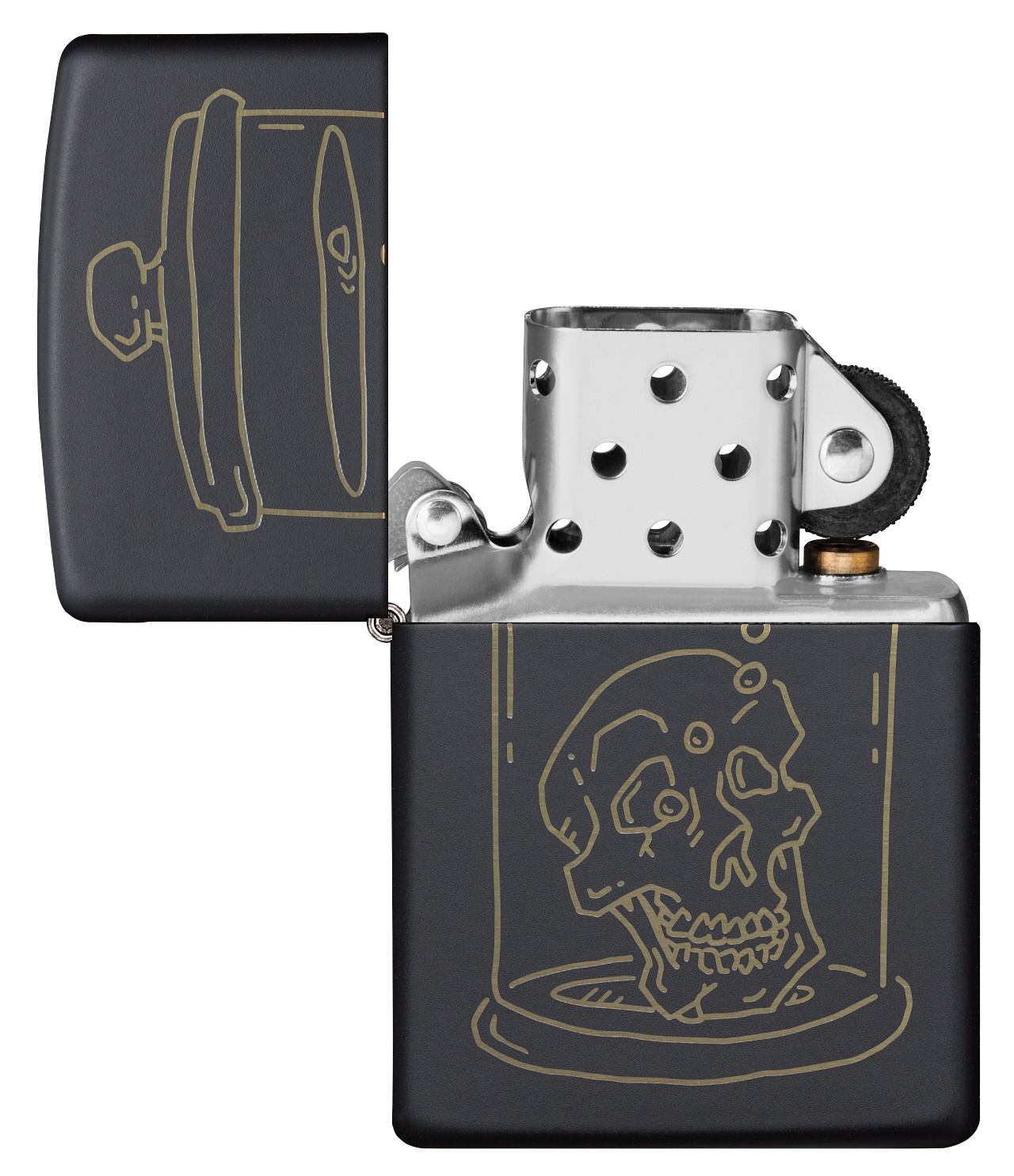 Front shot of Zippo Bejeweled Beetle Design High Polish Brass Windproof Lighter standing at a 3/4 angle.