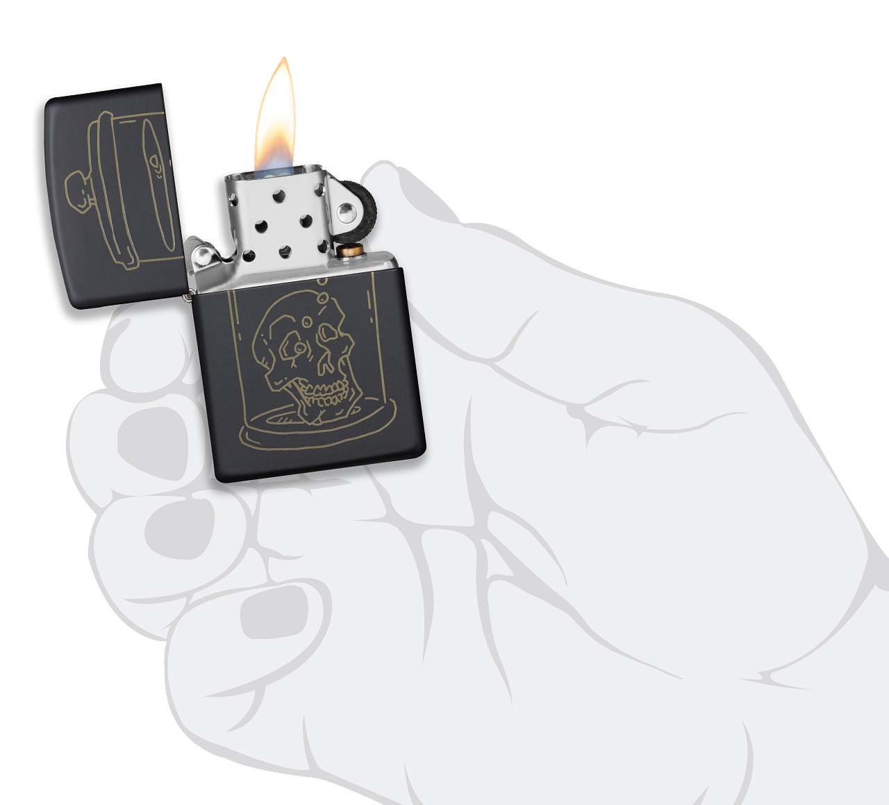 Front shot of Zippo Bejeweled Beetle Design High Polish Brass Windproof Lighter standing at a 3/4 angle.