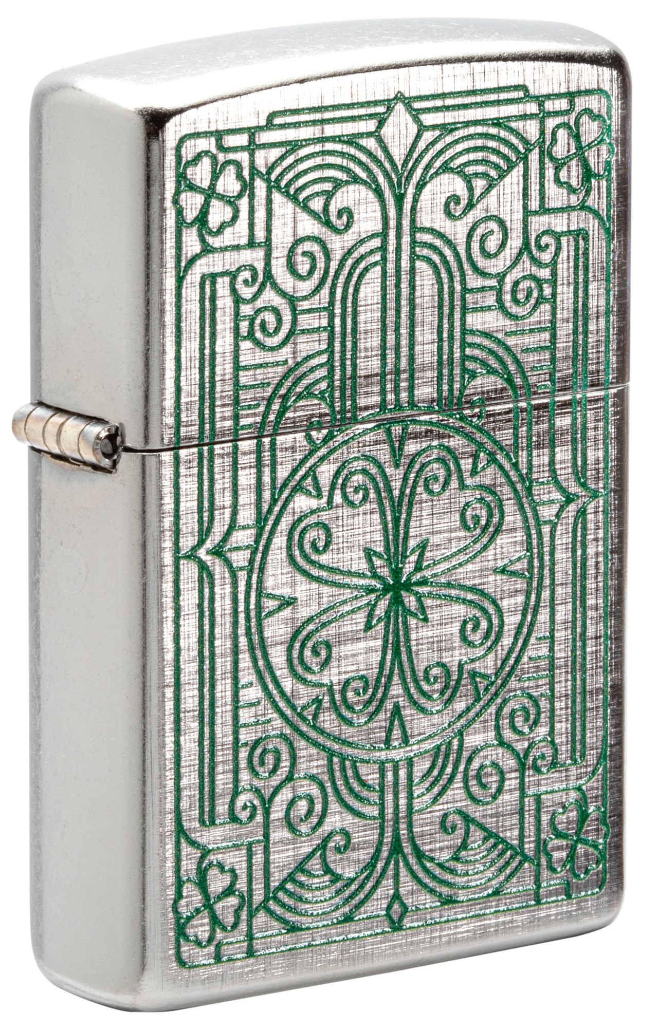 Front shot of Zippo Bejeweled Beetle Design High Polish Brass Windproof Lighter standing at a 3/4 angle.