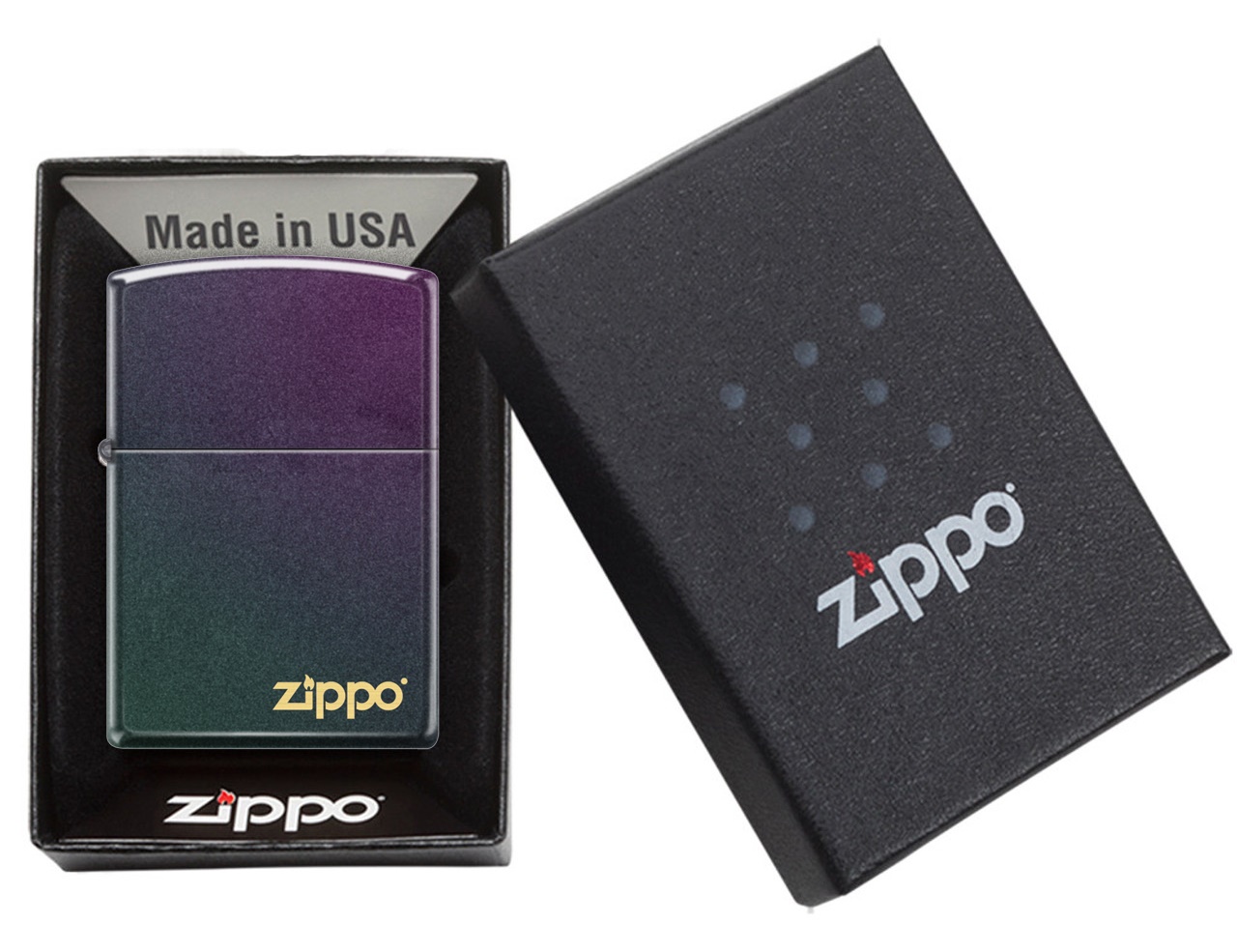 Front shot of Zippo Bejeweled Beetle Design High Polish Brass Windproof Lighter standing at a 3/4 angle.