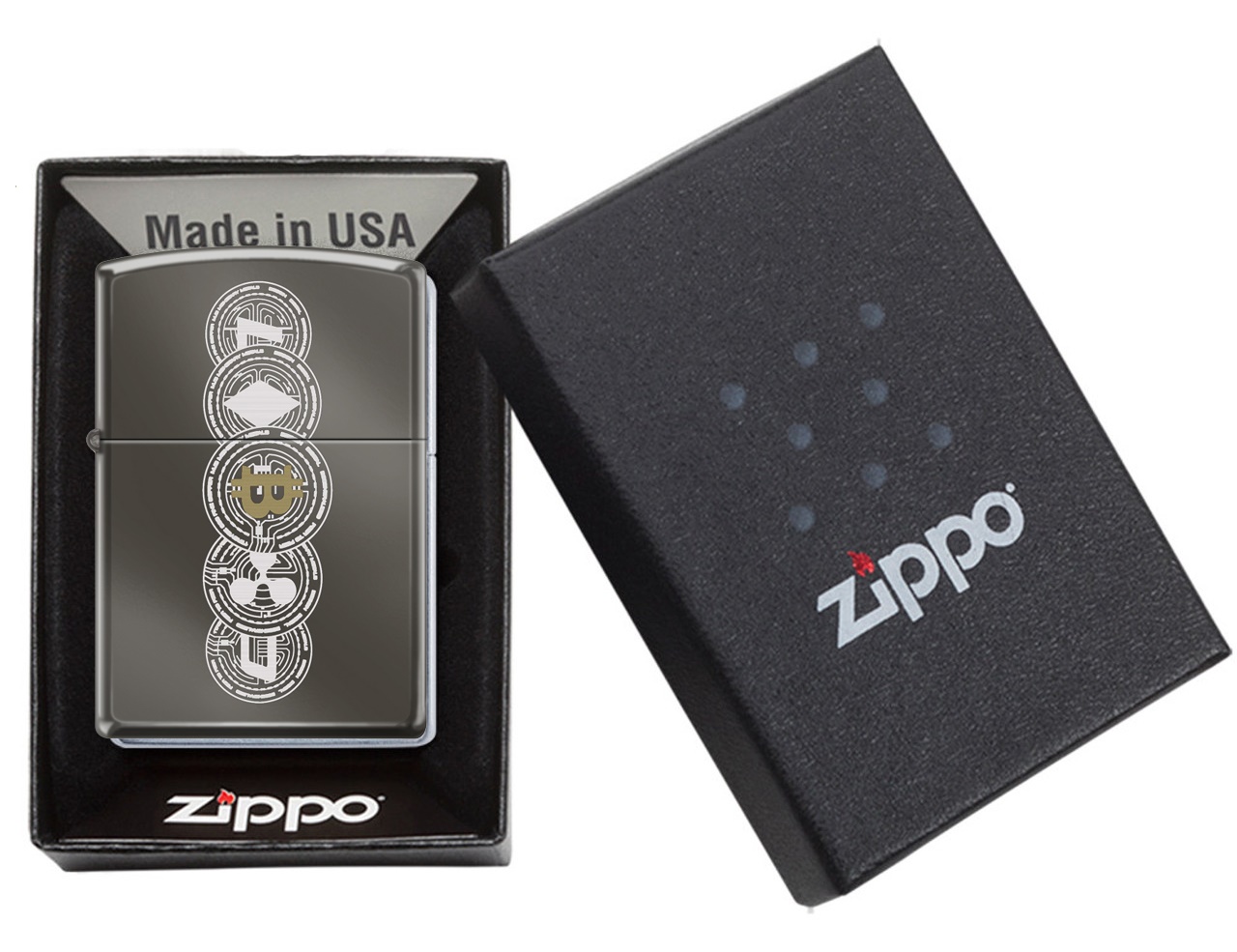 Front shot of Zippo Bejeweled Beetle Design High Polish Brass Windproof Lighter standing at a 3/4 angle.