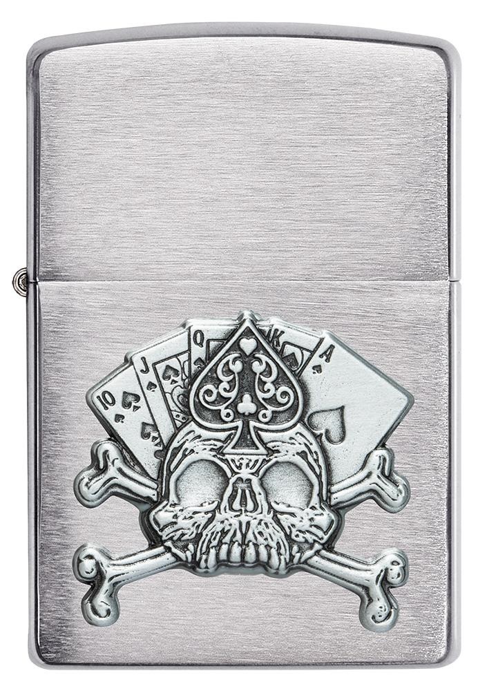 Front shot of Zippo Bejeweled Beetle Design High Polish Brass Windproof Lighter standing at a 3/4 angle.