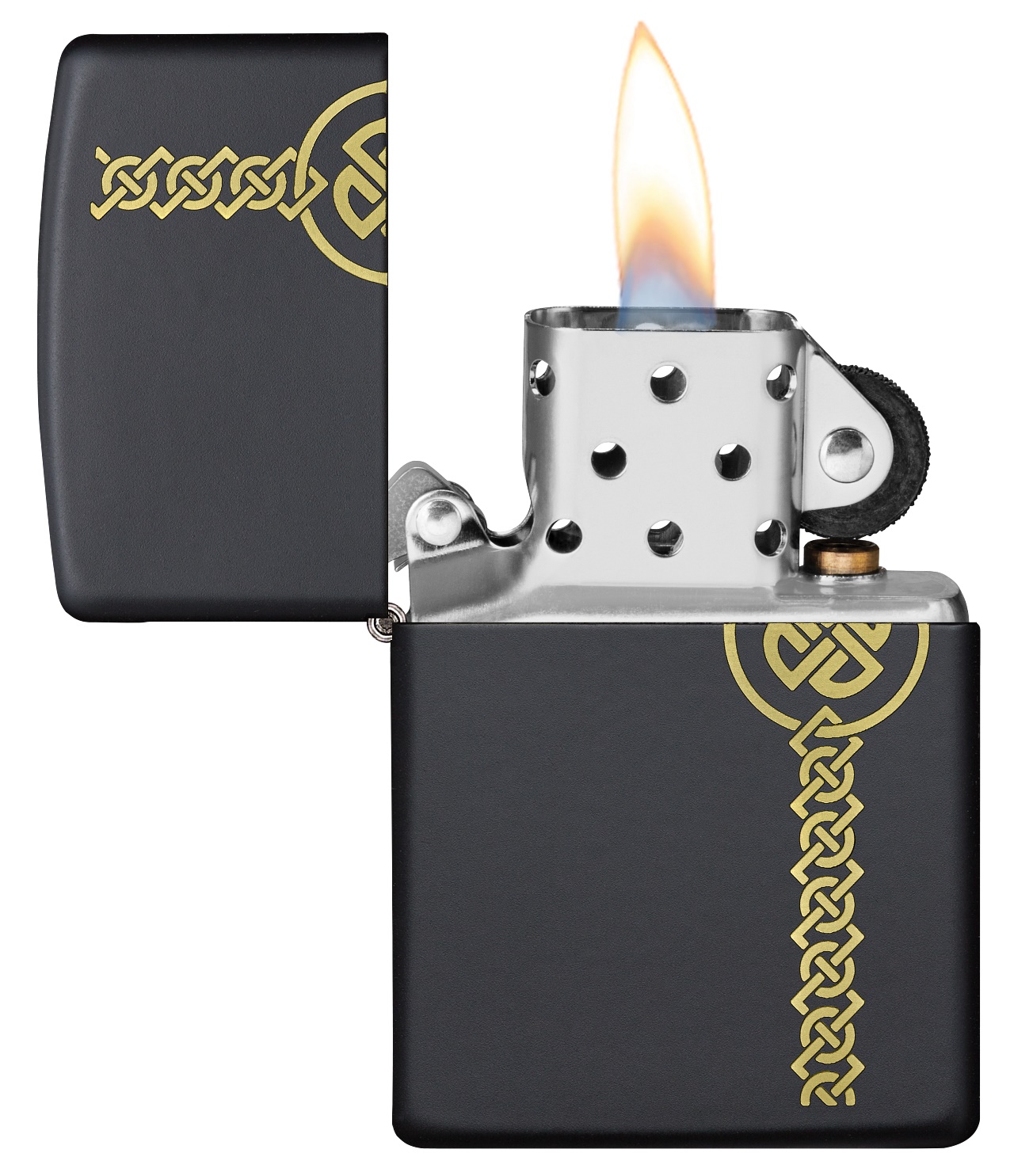 Front shot of Zippo Bejeweled Beetle Design High Polish Brass Windproof Lighter standing at a 3/4 angle.