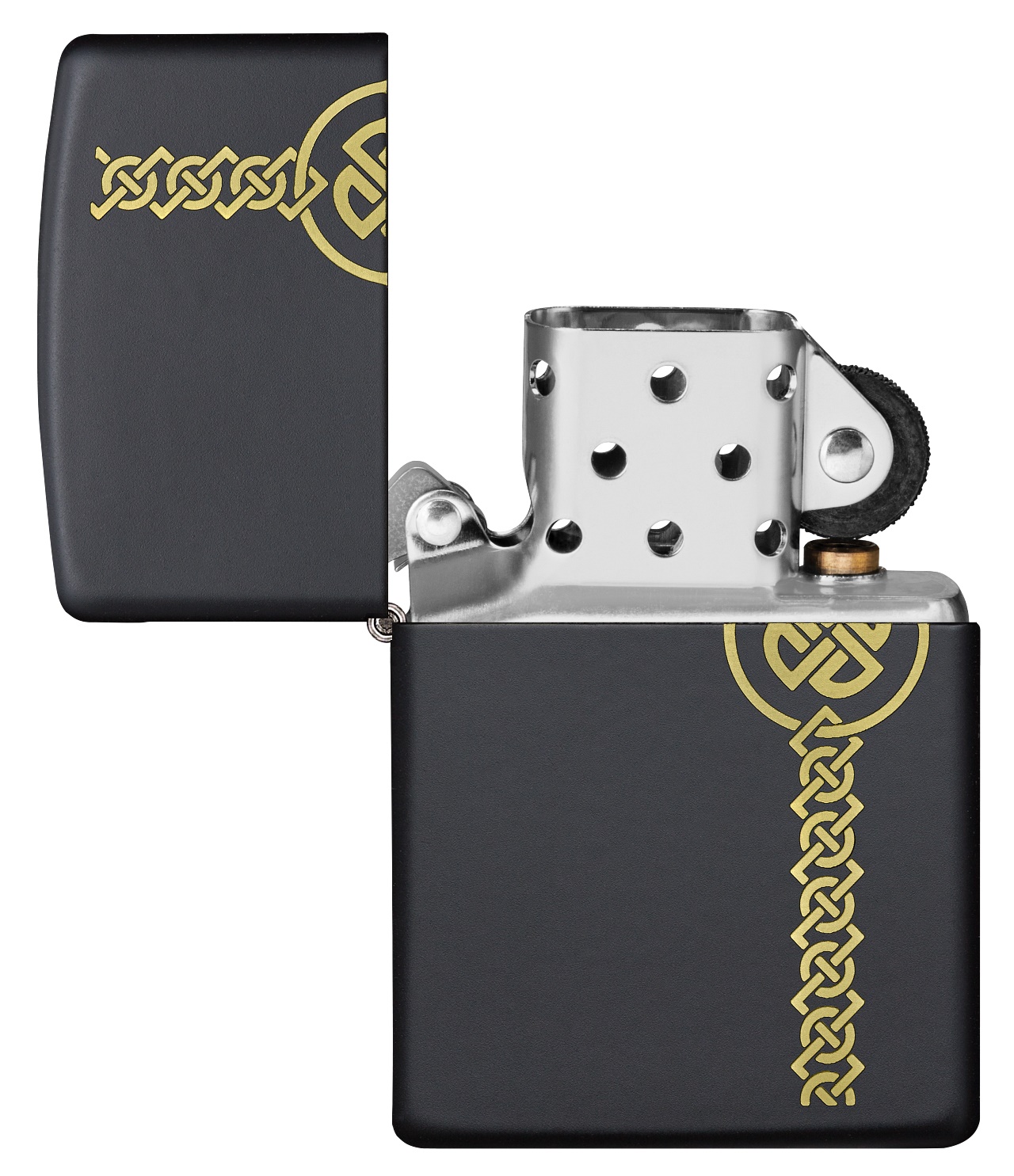 Front shot of Zippo Bejeweled Beetle Design High Polish Brass Windproof Lighter standing at a 3/4 angle.